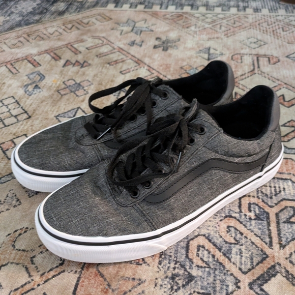 Men's Vans Black Grey And White Crosshatch Pattern Size 9.5 - Picture 1 of 6